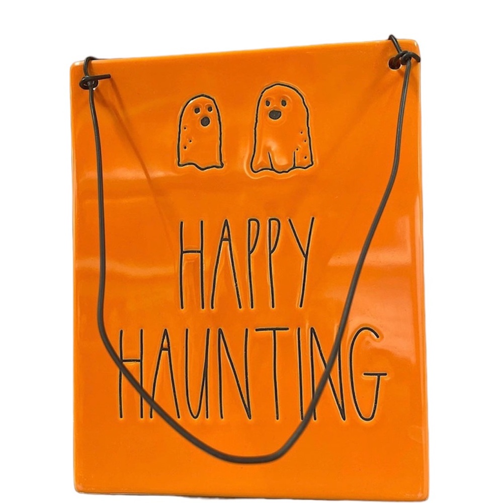 PRICE FIRM Rae Dunn Ghost Halloween Sign Happy Haunting
